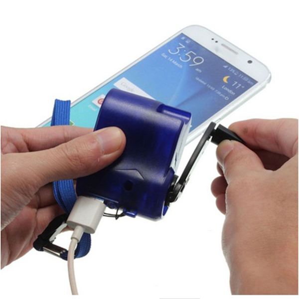 Mobiltelefon Nödladdare USB Vev Hand Manuell Dynamo Blue