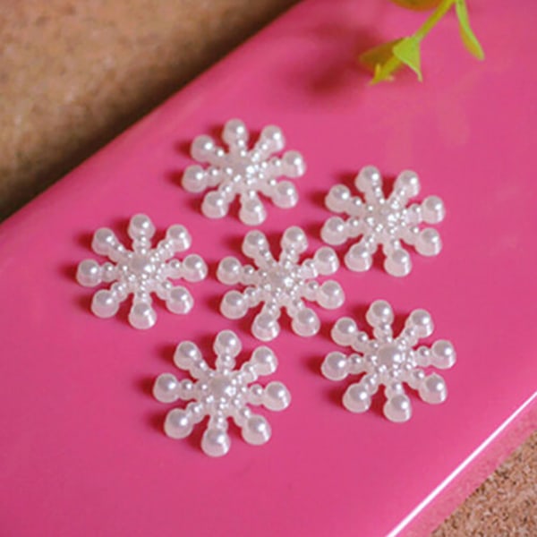 100× Snowflake Flatback Pearl Embellishments Christmas Craft DI White