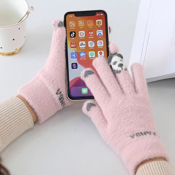 Varma vinter Touch Handskar Stretch Stickade Vantar Ull Full Finger Gray