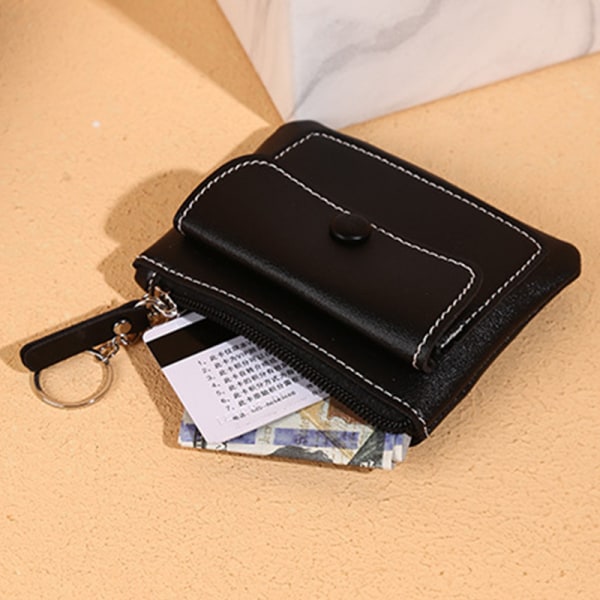 Enfärgad kort plånbok PU-läder Kvinnor Handväska Money Bag Black