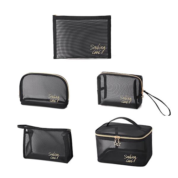 Svart mesh kosmetisk väska kvinnor resor Casual dragkedja case Organiz Square bag