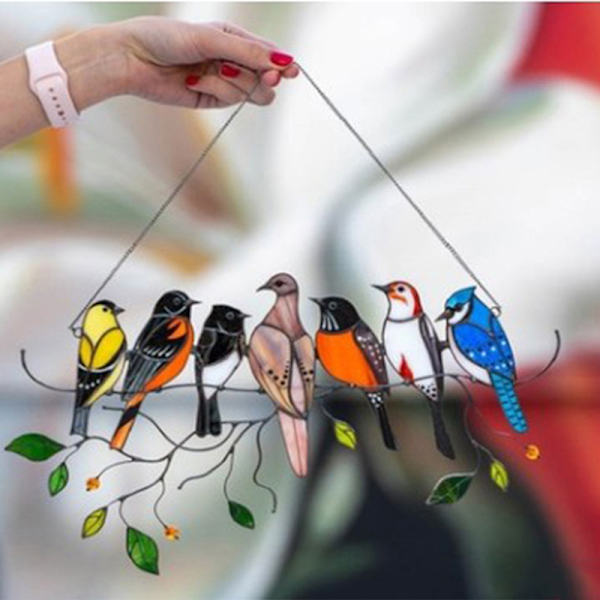 Färgat fönster fågelhänge Wind Chime Akryl Tropical Bird Ha 1#