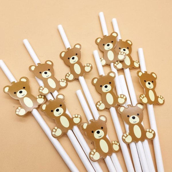 10 st Brown Bear Paper Straws Disponibelt sugrör Birthda