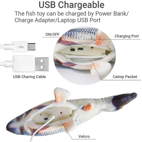 Elektronisk Pet Cat Toy Elektrisk USB Laddning Simulering Fisk Till A