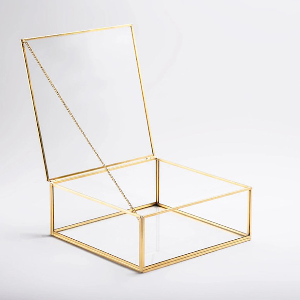 Transparent glas smyckeskrin Bröllopsring Box geometrisk klar