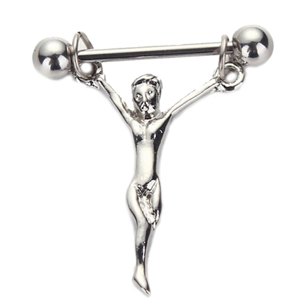 Kirurgiskt stål Män Form Nipple Bar Skivstång Shield Ring Body Pi Silver