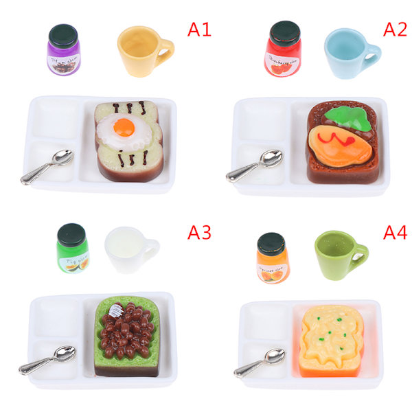 1/12 Dockhus Miniatyr Rostat bröd och sylttallrik Set Dekoration enl A4