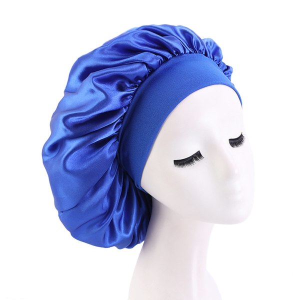 Fashion Big Size Satin Silk Bonnet Sleep Night Cap Head Cover Blue
