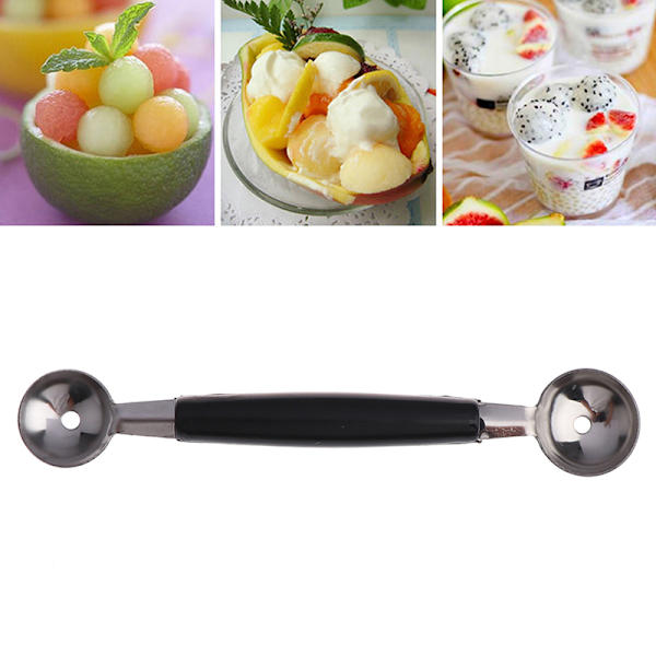 Kök Rostfritt Stål Dubbla Ended Melon Ball Scoop Frukt Is