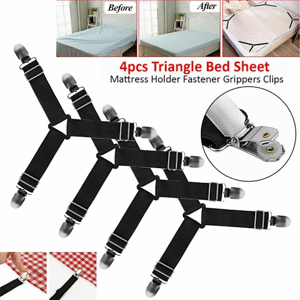 4 X Triangel Lakan Madrasshållare Fästelement Gripper Clips White 4PCS