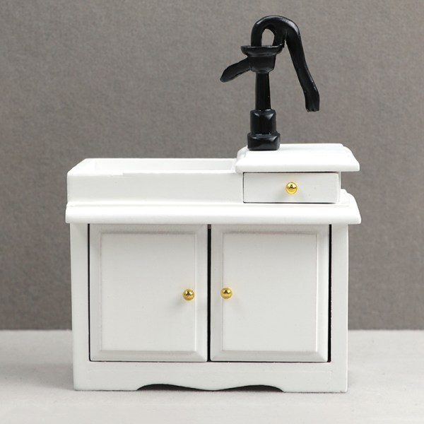 1:12 Dockhus Miniatyr Handfat Skåp Tvättställ Lådmöbel White