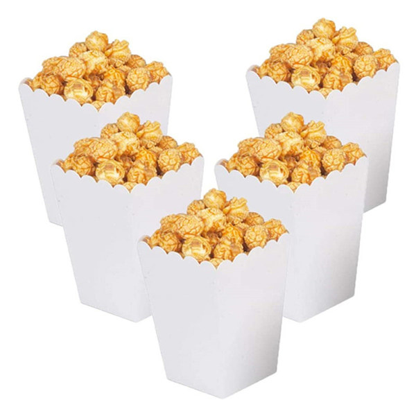 10 st Popcorn Snack Box Engångs Snack Containers Paper Chic White