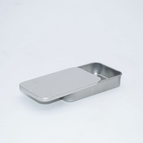 Metall rektangulär tom mini plåtlåda plåt Push Candy Pill C Silver