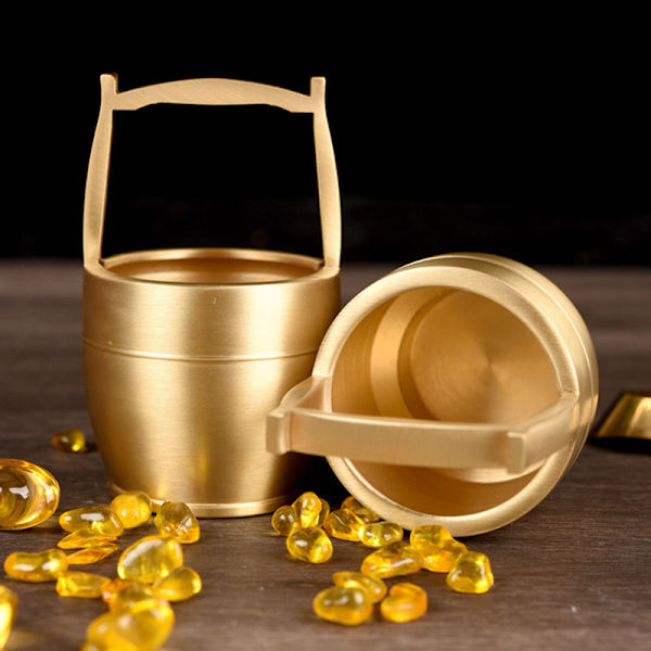 Ren mässing hink med guld Ornament Lucky Fortune Craft Feng Shu A