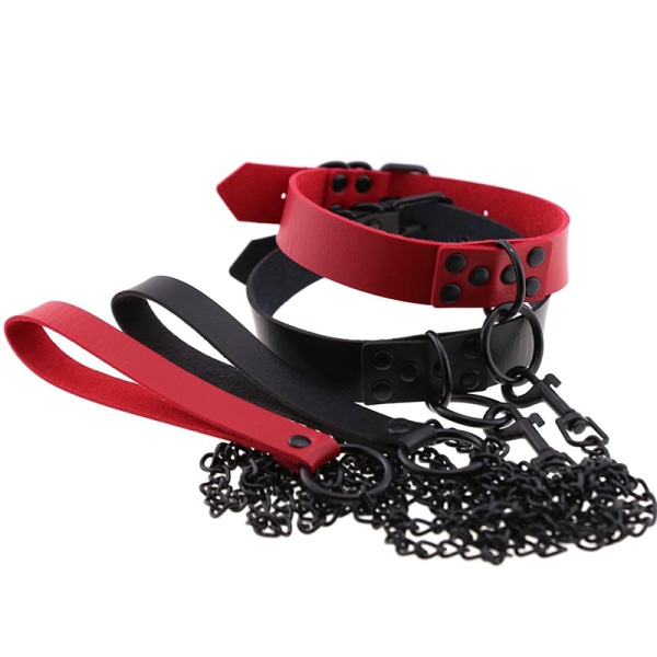 Punk Gothic Rivet Alternative PU-läderkrage dragrep B Black