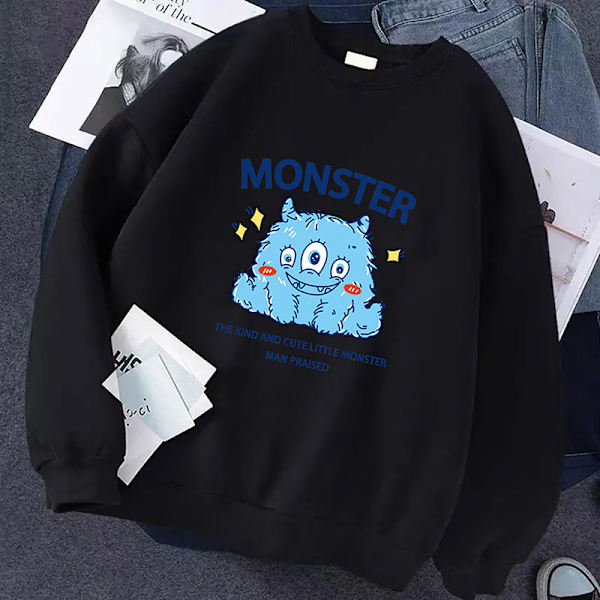 Höst tecknad björn printed hoodie kvinnor rund hals lång ärm F XL