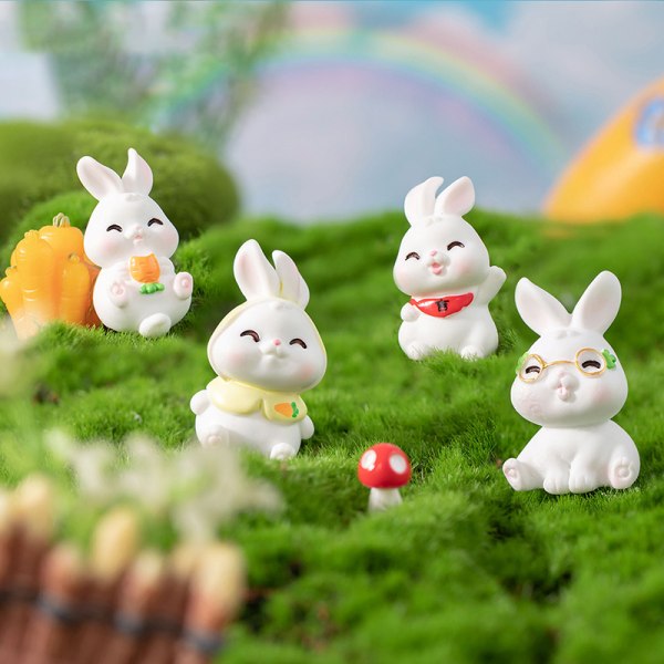 e Miniatyr Bunny Figurine Craft Hem Skrivbordsdekoration Tillbehör A2