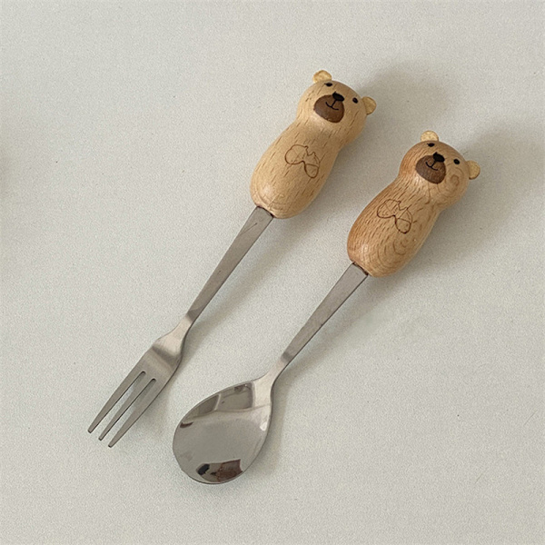 e Tecknad Bear Cat Sked Gaffel Stock Handtag n Rostfritt stål Tabell Cat Scoop