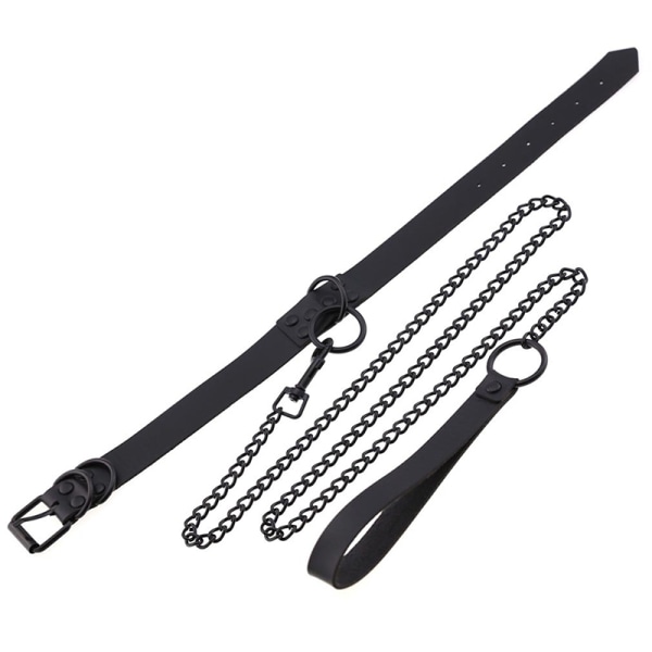 Punk Gothic Rivet Alternative PU-läderkrage dragrep B Black