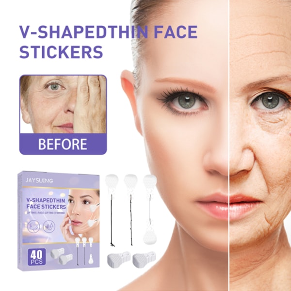 40 st Osynliga V-formade ansiktsklistermärken Dubbelhaka ansiktsbehandling tunn