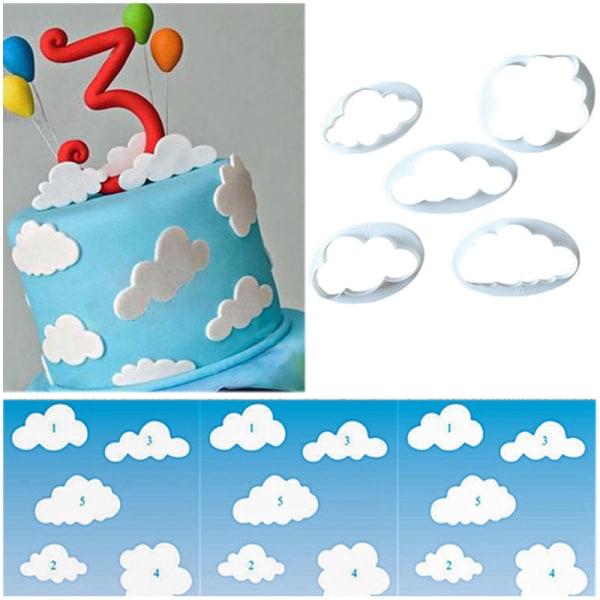 5 STK/ Set Cloud Shape Cookie ter Custom Made 3D Printed Fondant