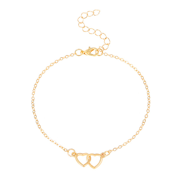 Ins Fashion Silver Färg Double Heart Anklet för kvinnor Bling Ho A2