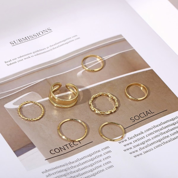 7st/ set Ringar Set för kvinnor Vintage Geometric Hollow Ring Fash Gold