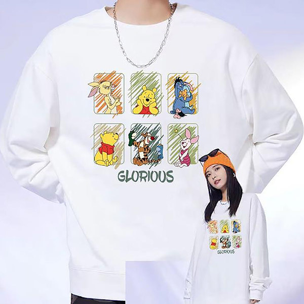 Höst tecknad björn printed hoodie kvinnor rund hals lång ärm F XL