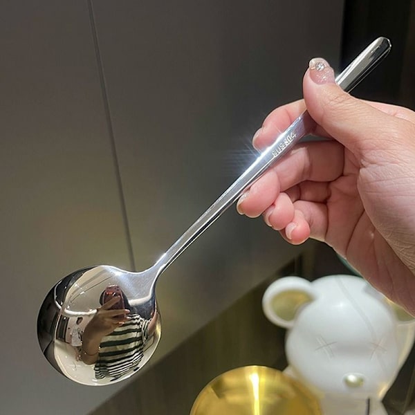 Rostfritt Stål Stort Huvud Runt Sked Nät Röd Gyllene Middag Lång
