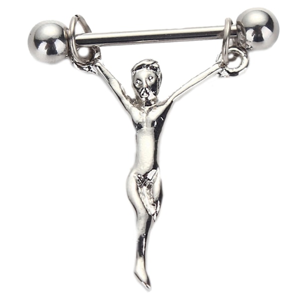 Kirurgiskt stål Män Form Nipple Bar Skivstång Shield Ring Body Pi Silver