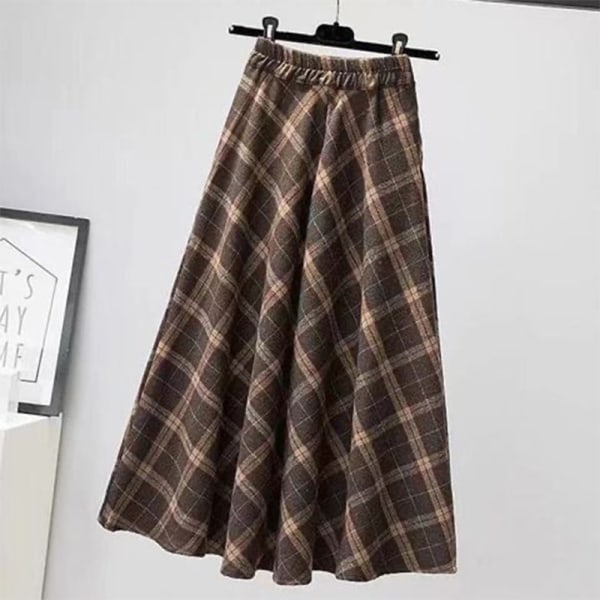 Moderutig retro elastisk midja Lös hög midja lång kjol S Brown XL