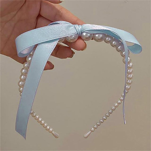 Sweet Bowknot Pearl Hair Band Girls French Pearls Pannband Hår Pink