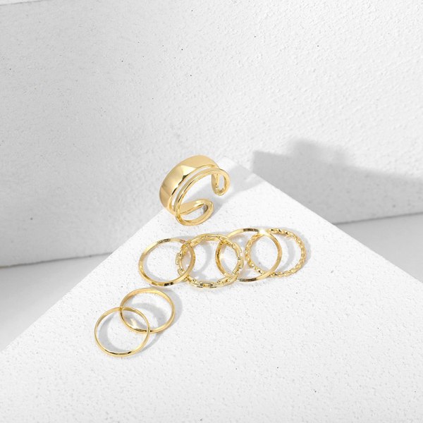 7st/ set Ringar Set för kvinnor Vintage Geometric Hollow Ring Fash Gold