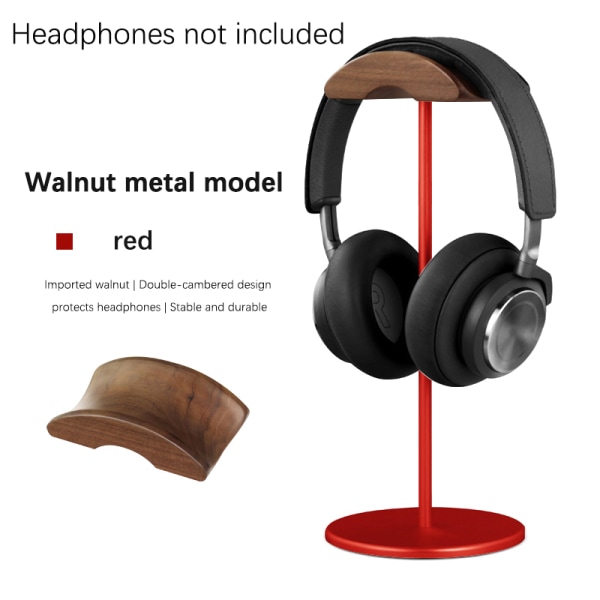 Svart valnötsträ och aluminiumlegering hörlursställ Headsethållare Red