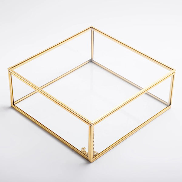 Transparent glas smyckeskrin Bröllopsring Box geometrisk klar