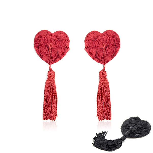 1 par sexiga självhäftande underkläder Paljett tofs Hjärta BH Nipple Cov Red 5.5*5CM