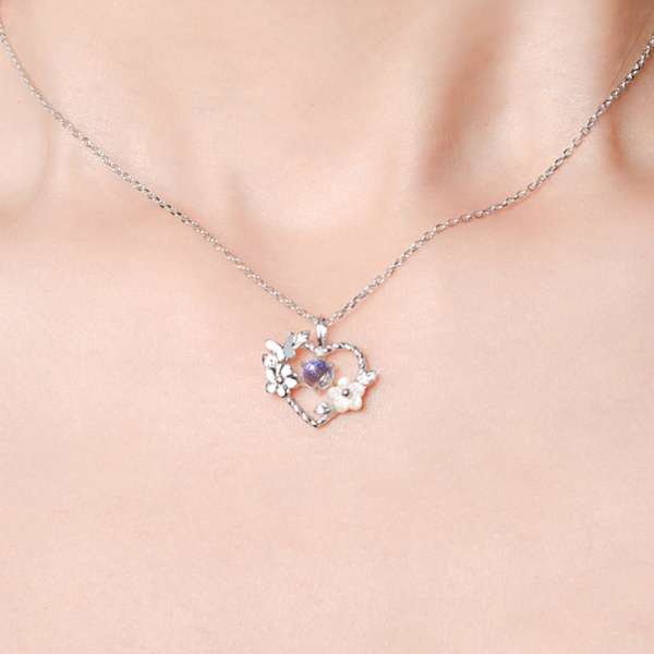 Utsökt blomma hjärta hänge halsband för kvinnor Crystal Zirco A2