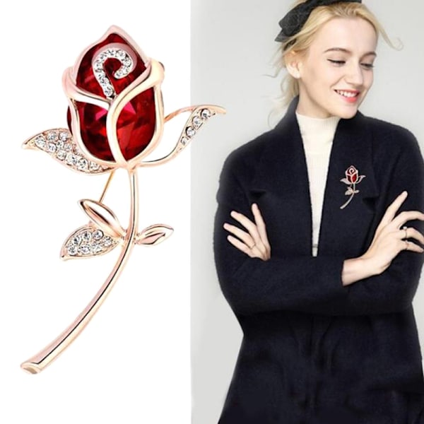 Mode Röd Rose Blomma Broscher Kvinnor Kläder Kappa Smycken Ac