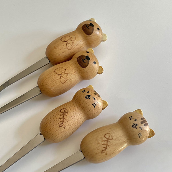 e Tecknad Bear Cat Sked Gaffel Stock Handtag n Rostfritt stål Tabell Cat Scoop