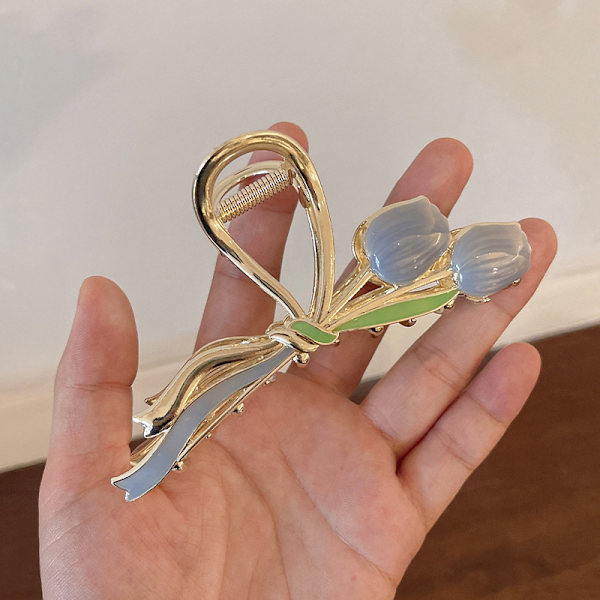 Tulpan blomma hår klämma tillbaka huvudet grab klämma för kvinna mode Po Blue