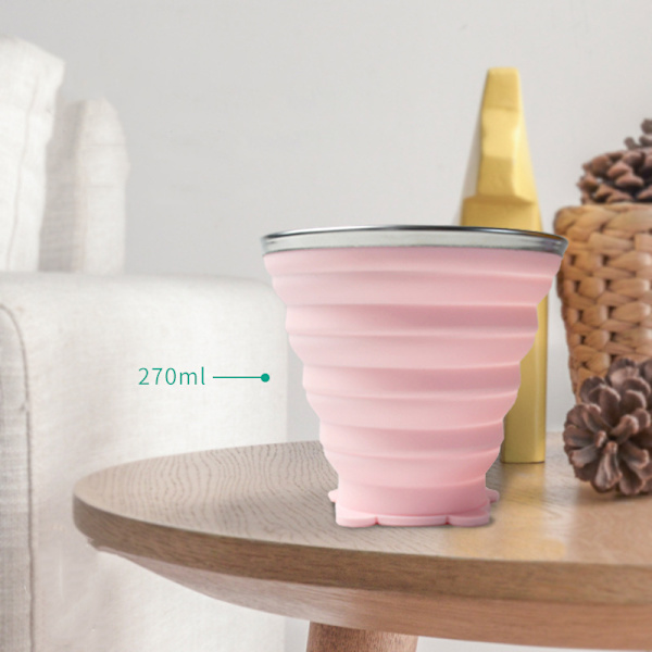 Vikbar kopp Vikbar teleskopisk silikonvattenflaska utomhus T Pink