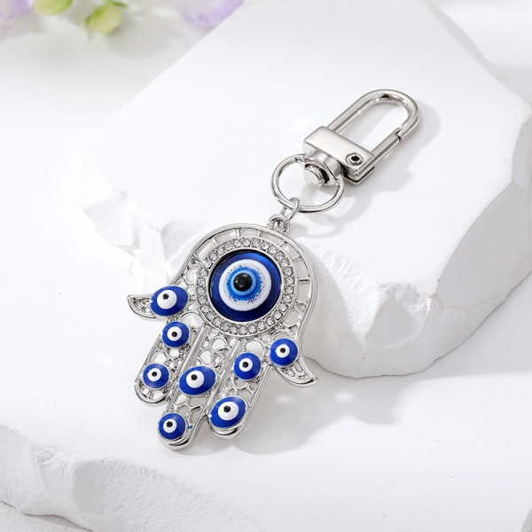 Fatima Hand Blue Turkish Evil Eye Emalj Nyckelring Lucky Keyring A2