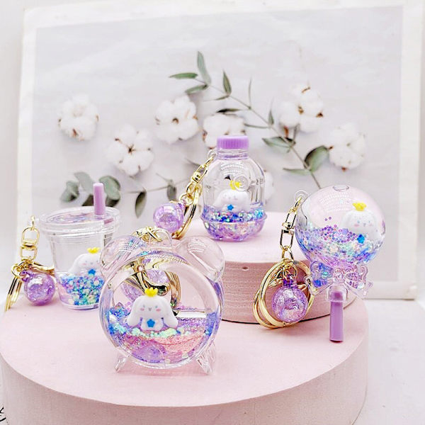 Cartoon e Keychain Quicksand Key Chain Akryl Nyckelring Bag Pend A2