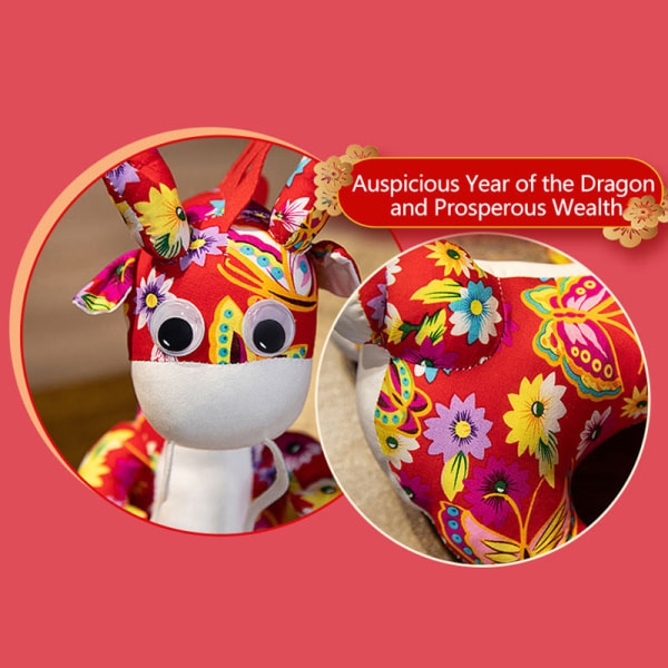 Dragon Zodiac Mascot Doll Färgglada blommönster 3D nyår C 1