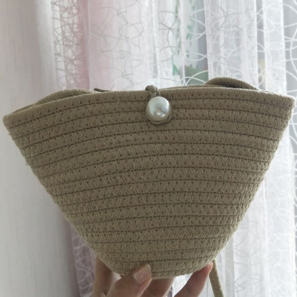 Straw Bag n Version Simple Woven Bag Summer Vacation Beach Bag Coffee-1