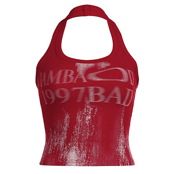 Sommar mode print linne kvinnor sexig grimma ärm Red L