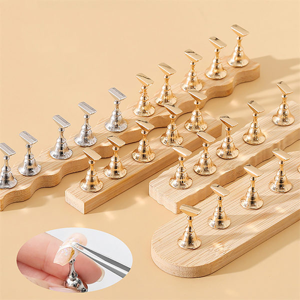 Magnetisk Nagelhållare Trä Display Stativ False Nail Tips Polis A2