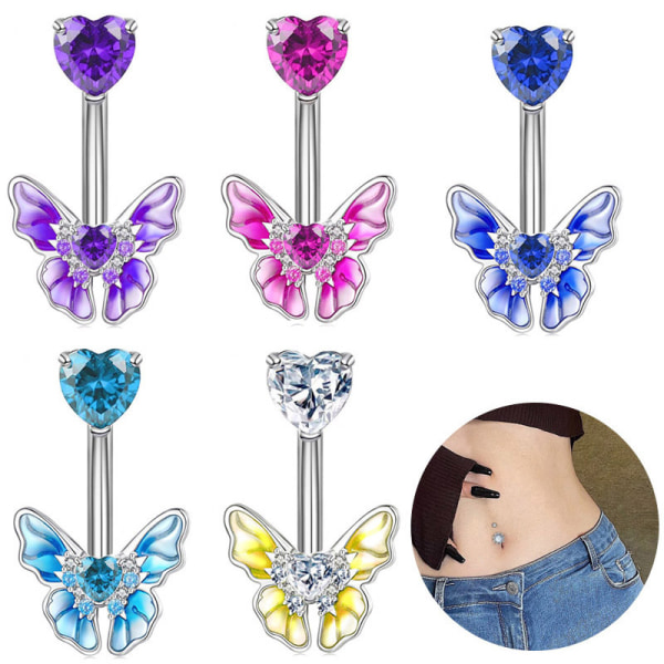 Färgglad Butterfly Navel Ring Rostfritt stål Love Cryst 1