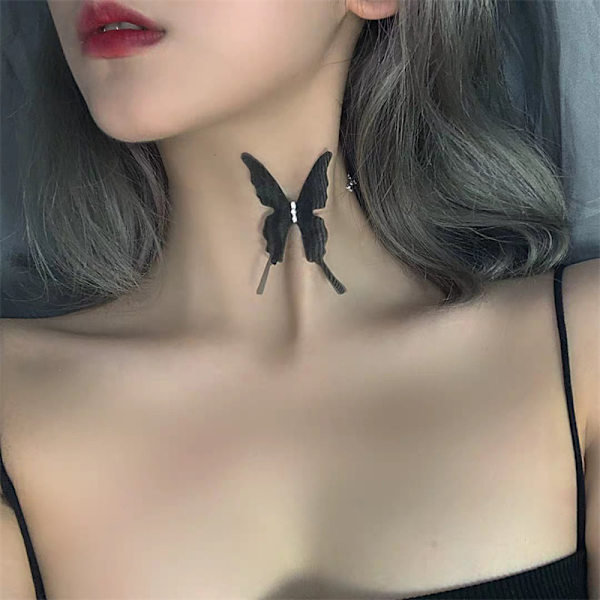 Mode Spets Butterfly Chokers Halsband Transparent Chocker Pa White