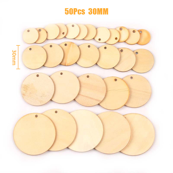 50 st Runda träcirklar Naturliga skivor Tomma skyltar Hantverk Par 40mm